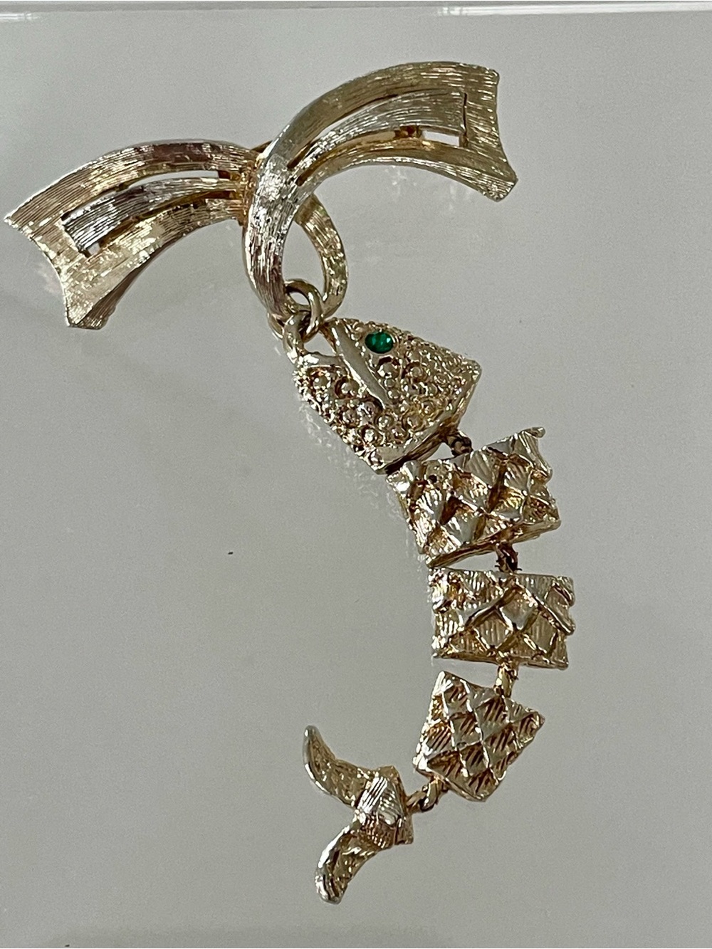 Vintage Gold-Tone Dangling Fish Brooch Pin